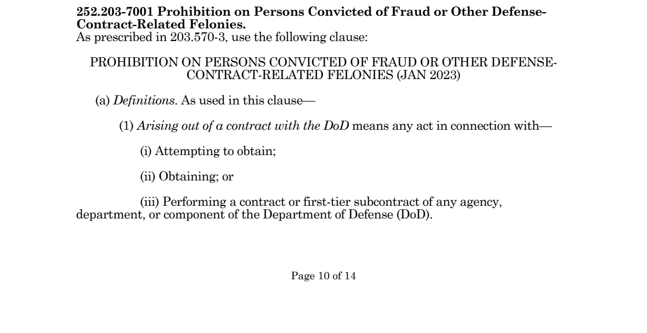 Source page for 252.203-7001