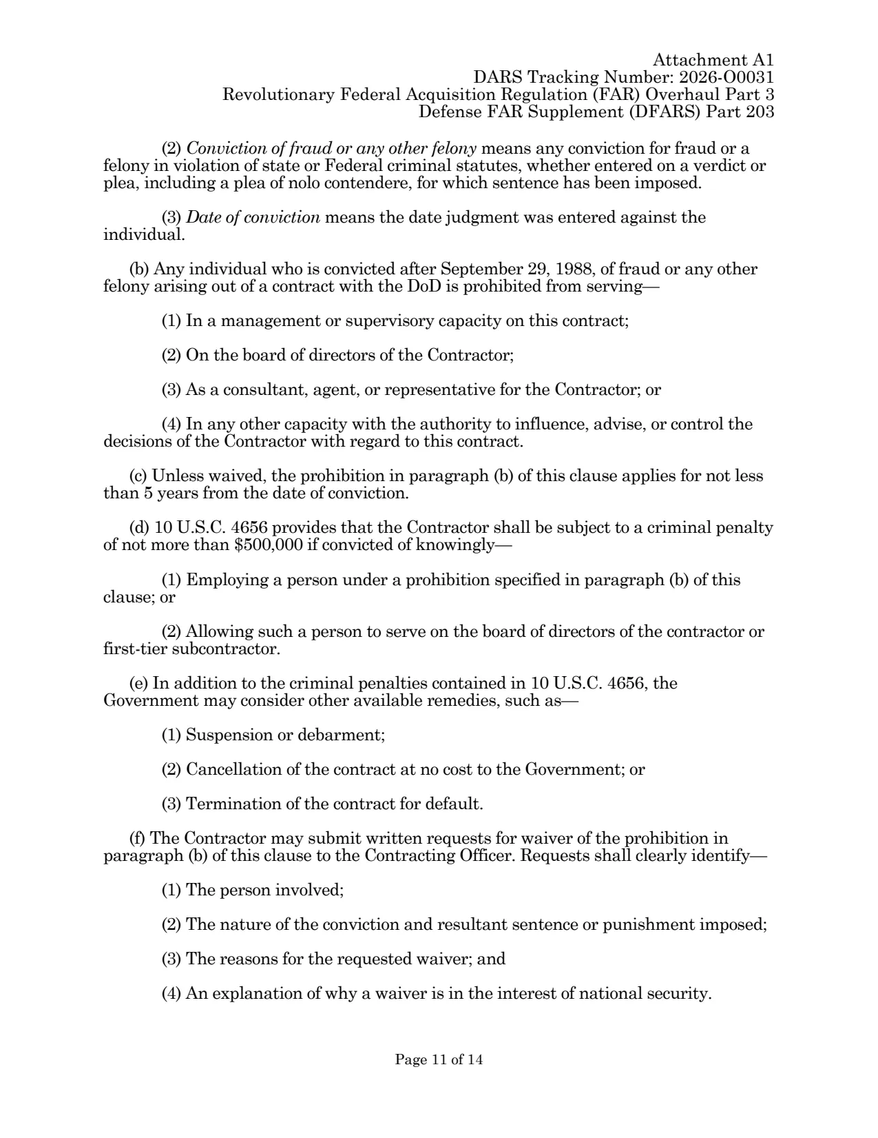 Source page for 252.203-7001