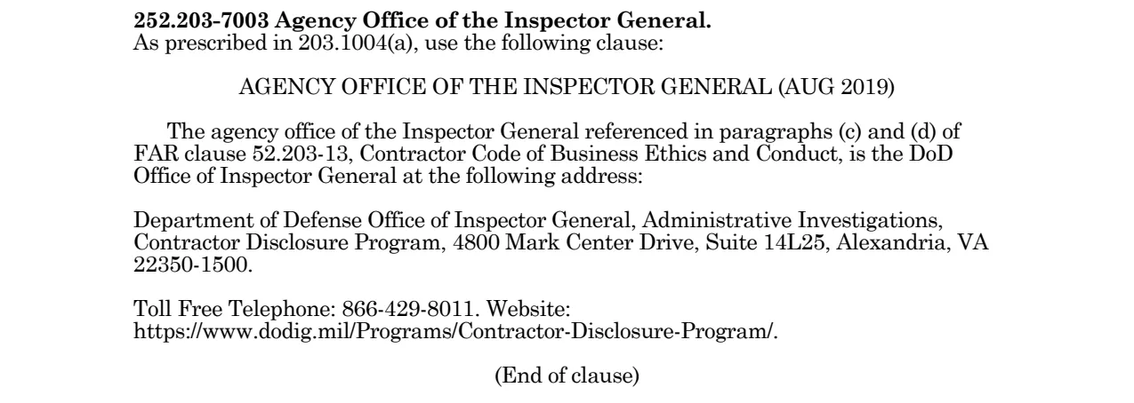 Source page for 252.203-7003