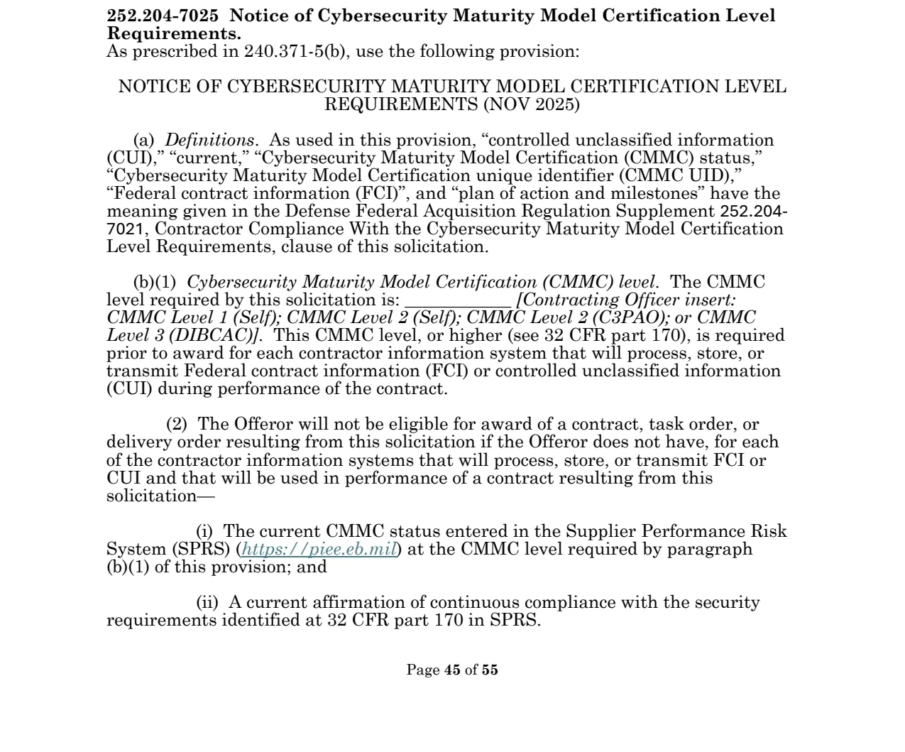 Source page for 252.204-7025
