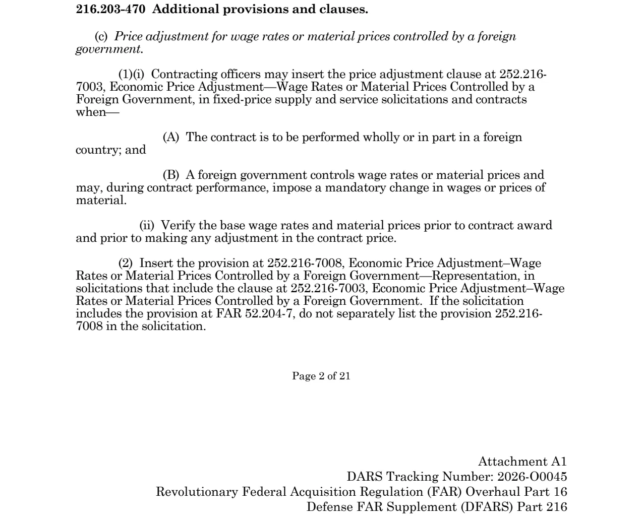 Prescription for 252.216-7003