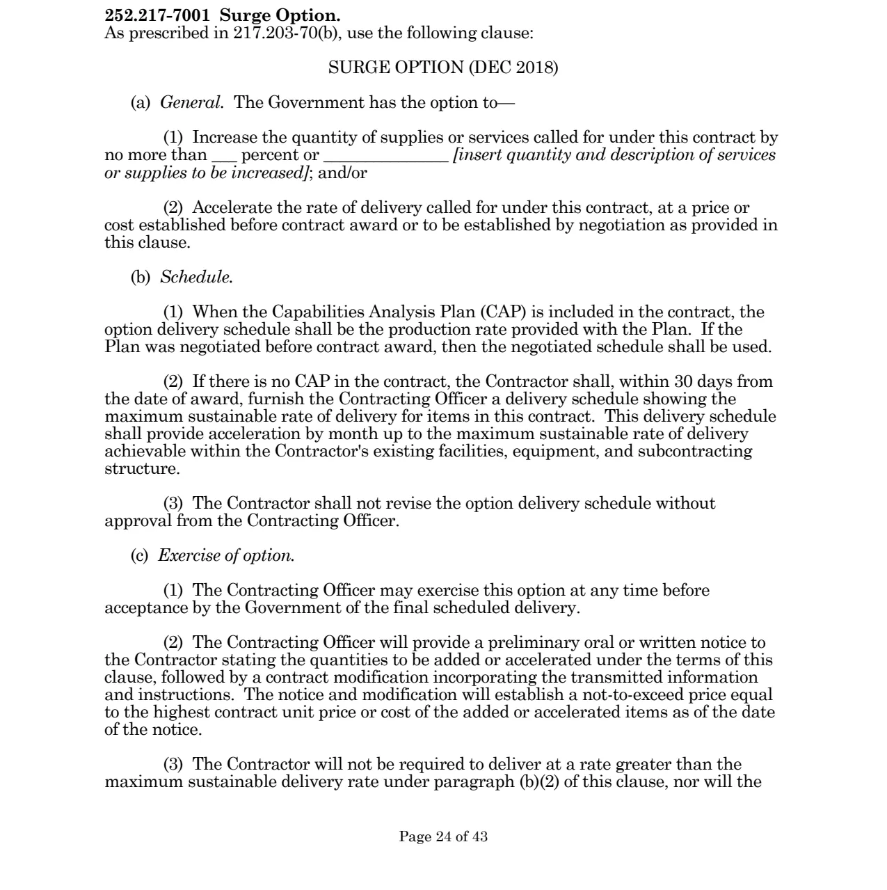 Source page for 252.217-7001