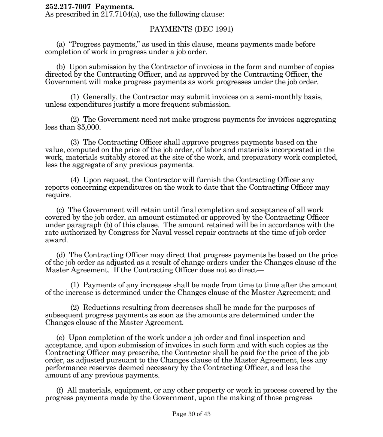 Source page for 252.217-7007