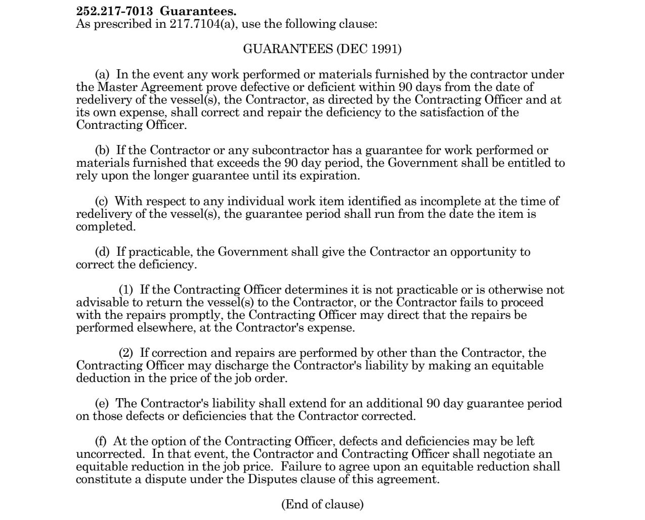 Source page for 252.217-7013