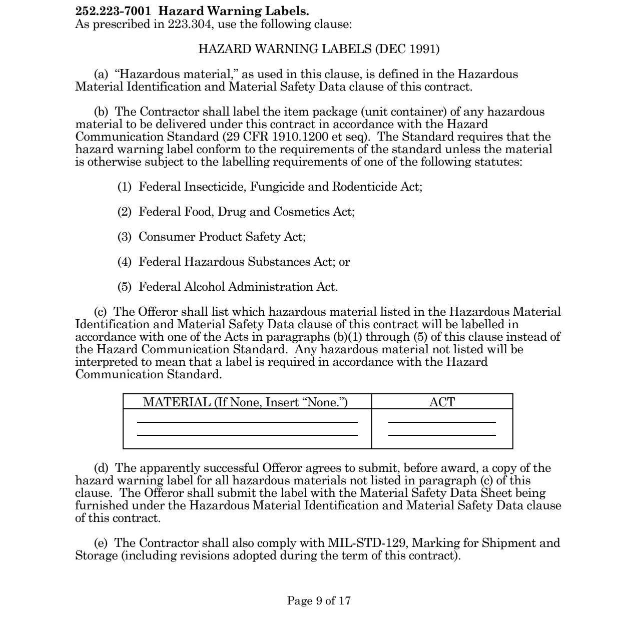 Source page for 252.223-7001