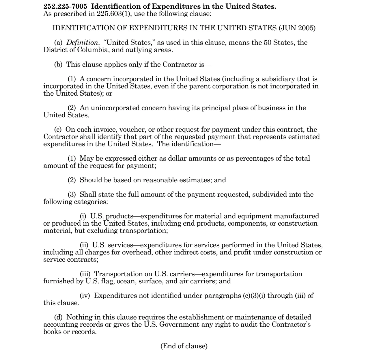 Source page for 252.225-7005