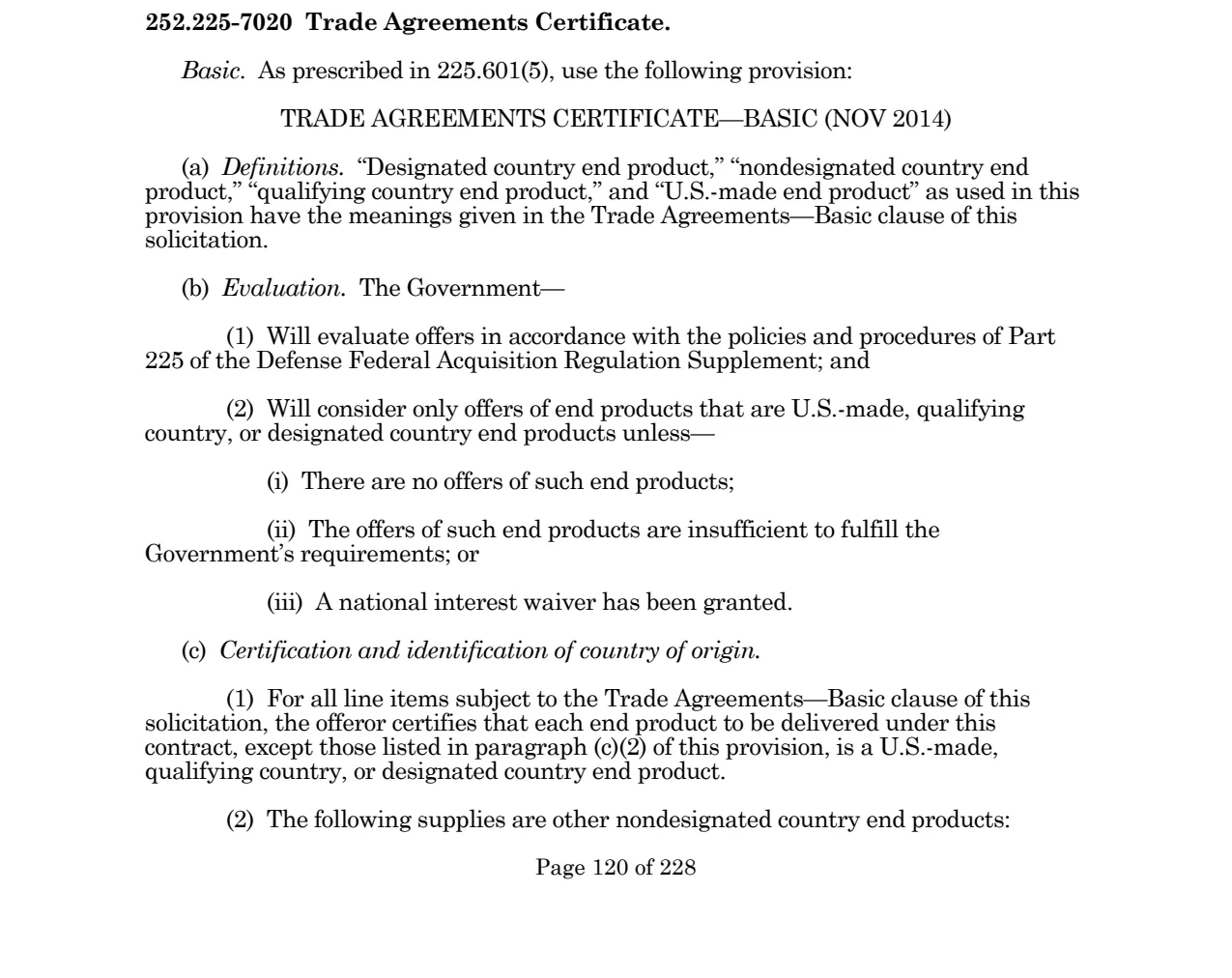 Source page for 252.225-7020
