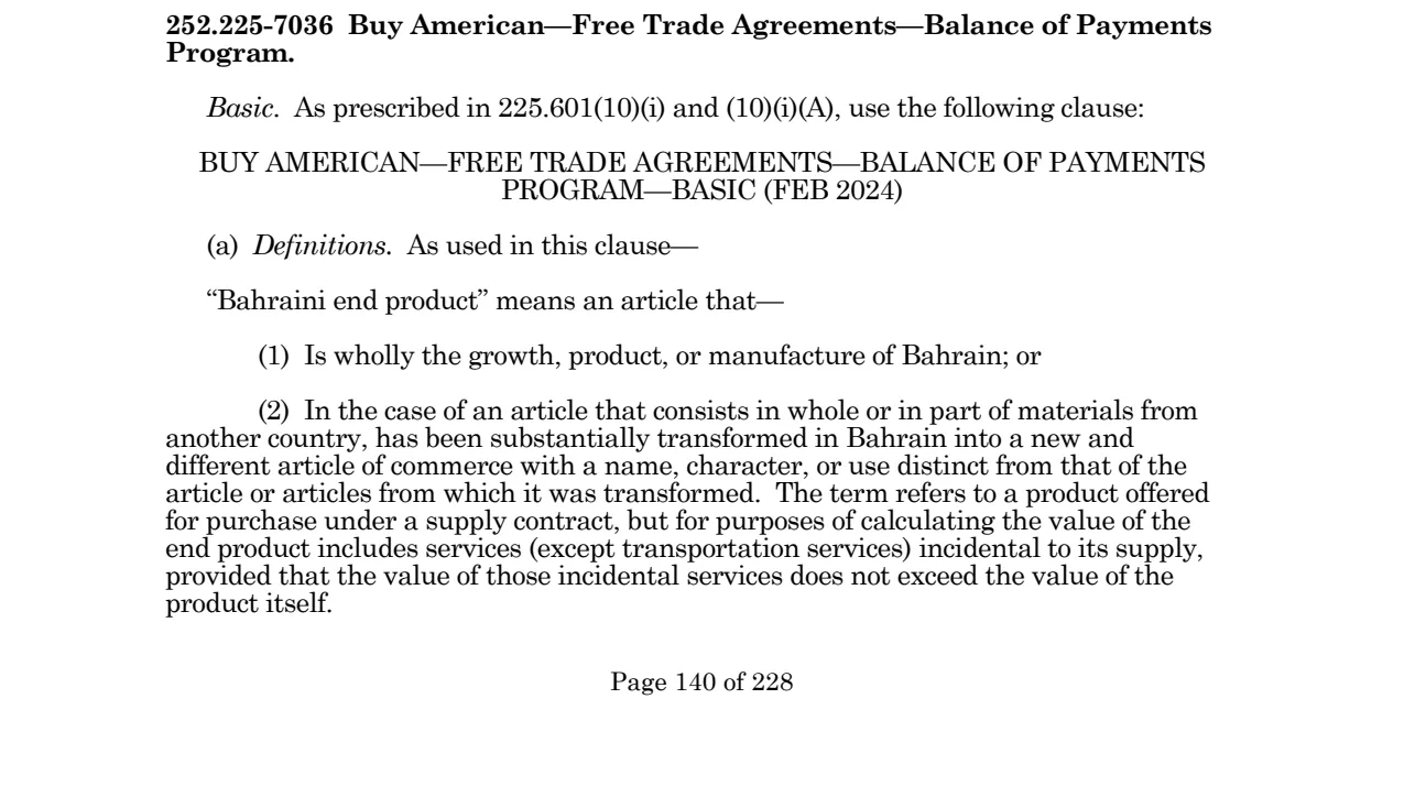 Source page for 252.225-7036