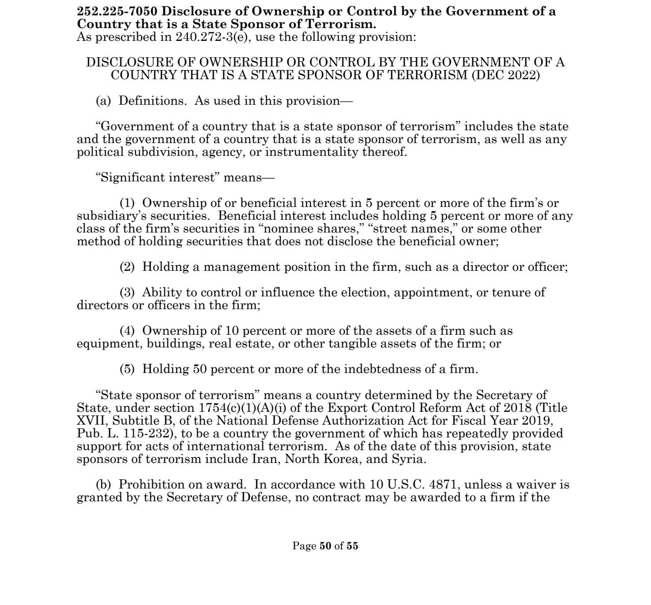 Source page for 252.225-7050