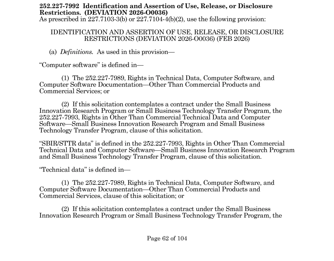 Source page for 252.227-7992