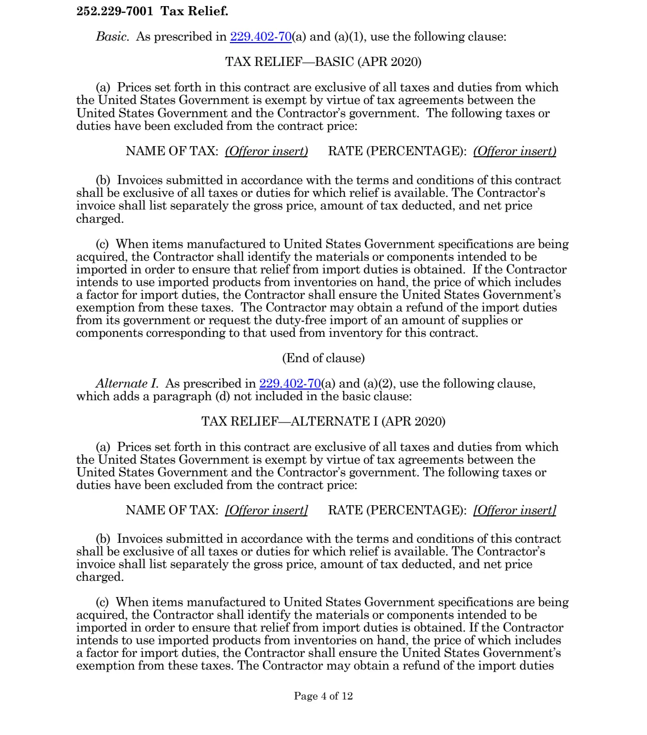Source page for 252.229-7001