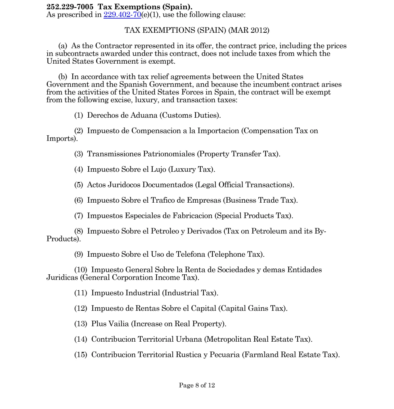 Source page for 252.229-7005