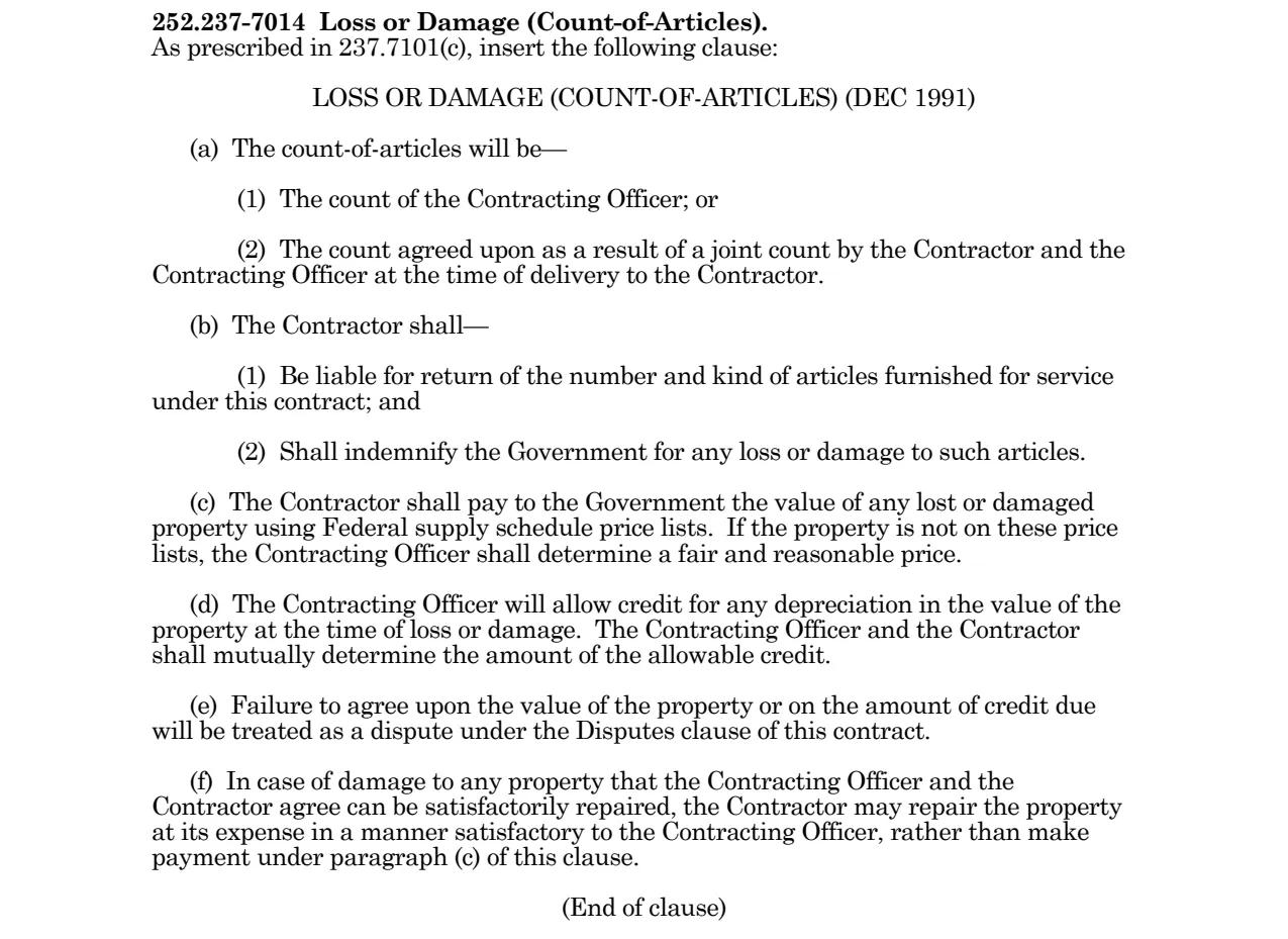 Source page for 252.237-7014