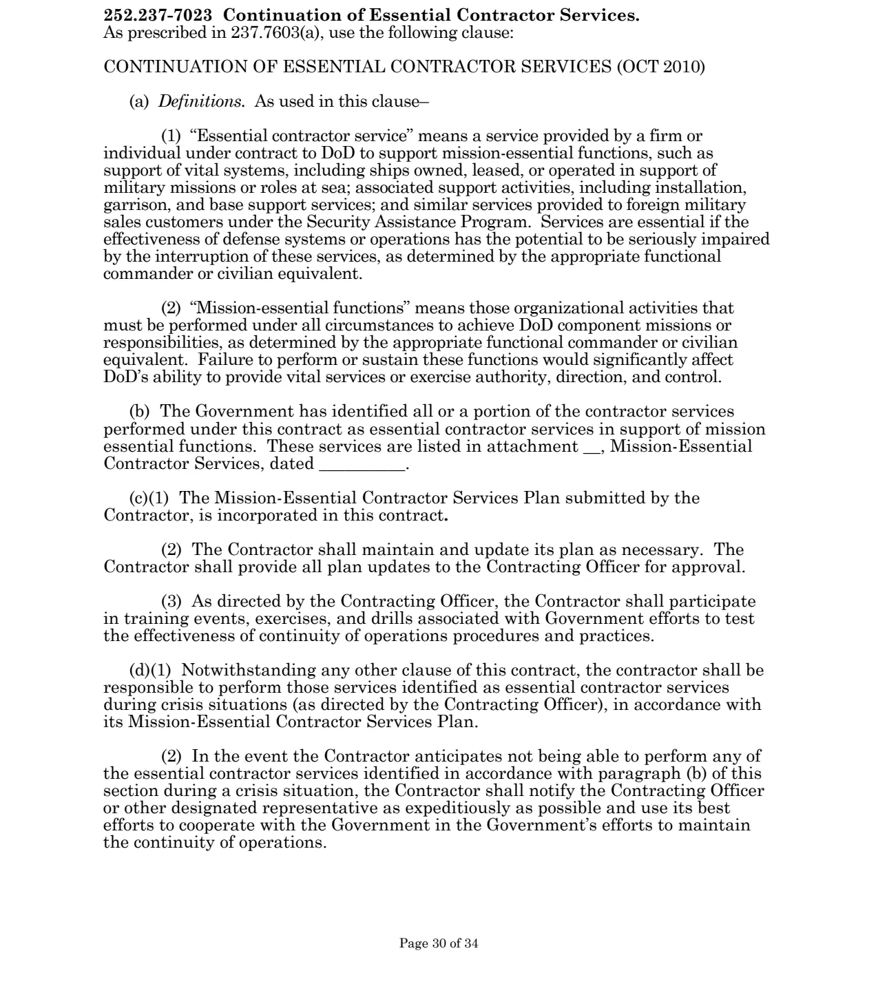 Source page for 252.237-7023