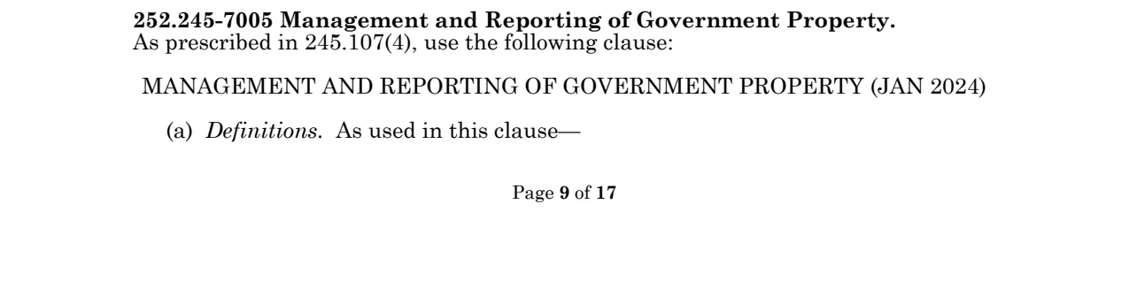Source page for 252.245-7005