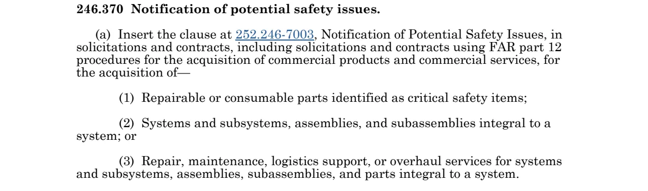 Prescription for 252.246-7003