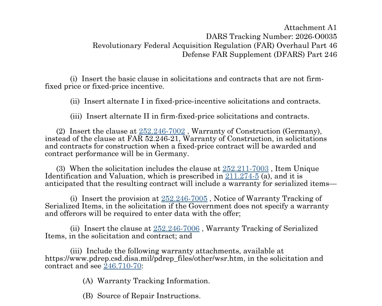 Prescription for 252.246-7005